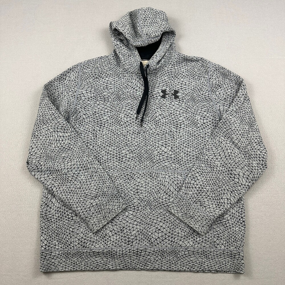 Under Armour Hoodie Men Extra Large Gray Geometric Loose Fleece Pullo Sweatshirt